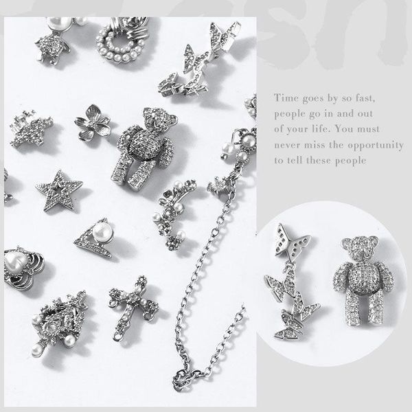 

nail art decorations 3d metal alloy bear star butterfly charm crystal decoration silver pendant ornaments studs rhinestones diy jewelry, Silver;gold