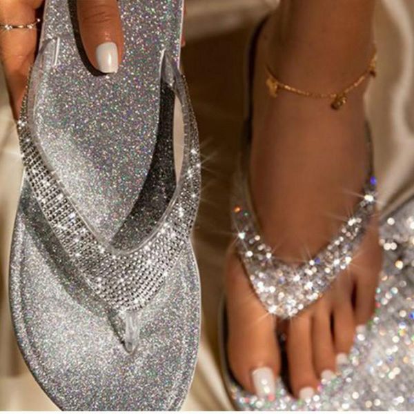 

slippers 2021 women flip flop slides bling rhinestone ladies shoes casual summer flat female crystal glitter woman, Black