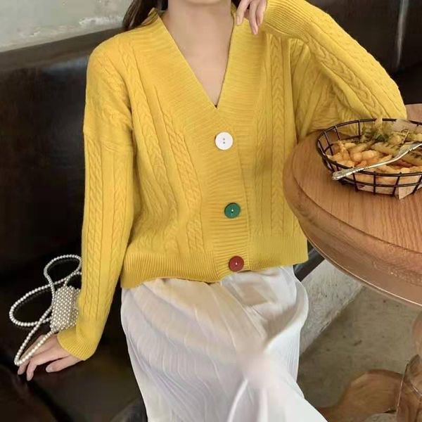 

women's knits & tees knit colour bottom sweater cardigan women casual v neck kink loose outwear 2021 spring autumn lady thin long sleev, White