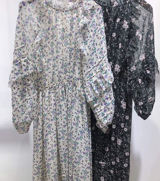 

2021 floral printed women v-neck ruffles early autumn new ladies long es xzr1, Black;gray