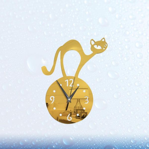 

1pc wall clock decor cartoon enchanting kitten wall clock mirror surface decorative lovely cat sticker del