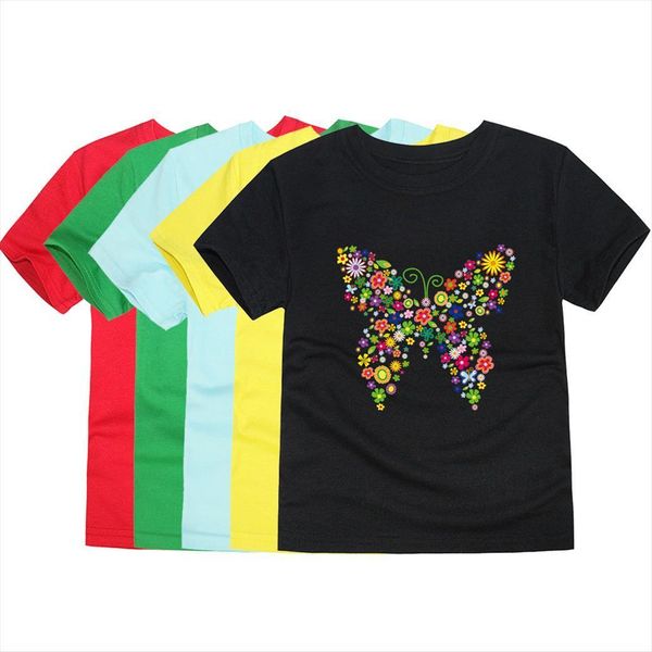 

summer short sleeve girls butterfly heat transfer printing t shirts kids animal printed tees for 2 14yrs, Blue