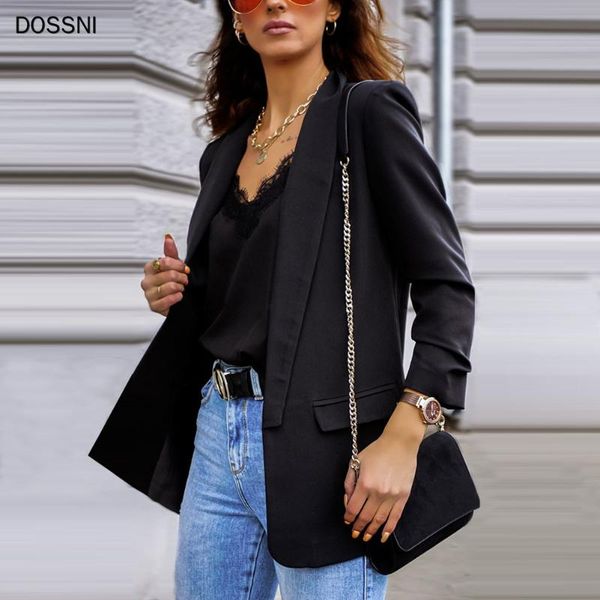 

dossni blazers women jacket winter elegant solid color casual long sleeve coats suits office ladies outerwear oose fit jackets, White;black