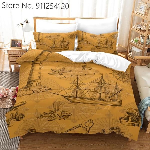 

bedding sets 2/3 piece pirate duvet cover retro sailboat bed quilt  king single double home dropship
