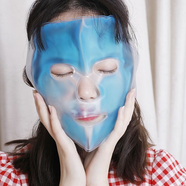 Maschera per il viso in gel freddo Impacco di ghiaccio blu Cuscino per il rilassamento del sollievo dalla fatica a raffreddamento completo con confezione per la cura del viso