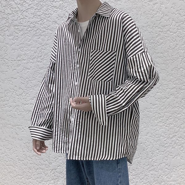 

2021 new men's long sleeve striped printing streetwear camisa social masculina loose casual fashion hawaiian shirts -2xl roys, White