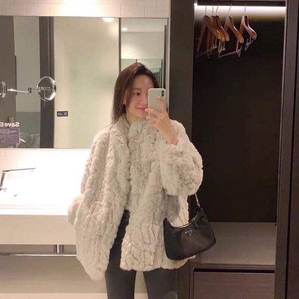 

women's fur & faux jacket women coat winter loose imitation overcoat veste femme, Black
