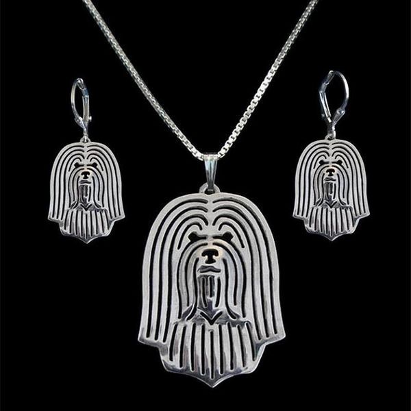 

earrings & necklace lovers cutout dog jewelry set female metal havanese, Silver