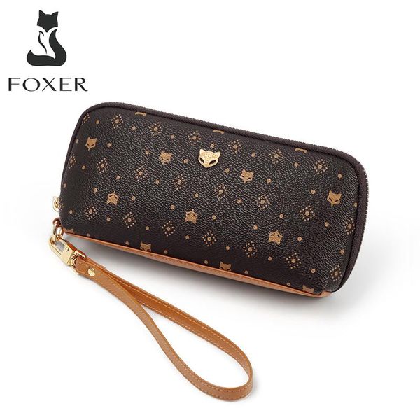 

wallets foxer lady printing clutch bag pvc leather large capacity women money storage female wallet classic phone purse, Red;black
