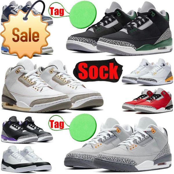 

with sock and tag 3 3s mens basketball shoes jumpman racer blue pine green white cement a ma maniere fragment court purple unc men trainers