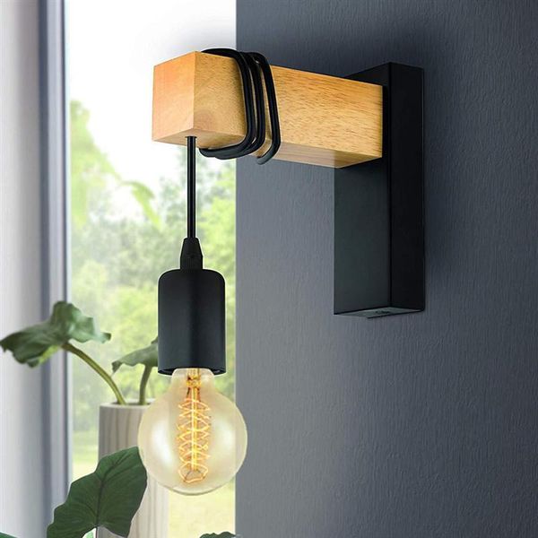 

wooden light fixture decoration wall lamp simple ac85-265 sconce use living room bedroom bedside e27 screw mouth without bulb