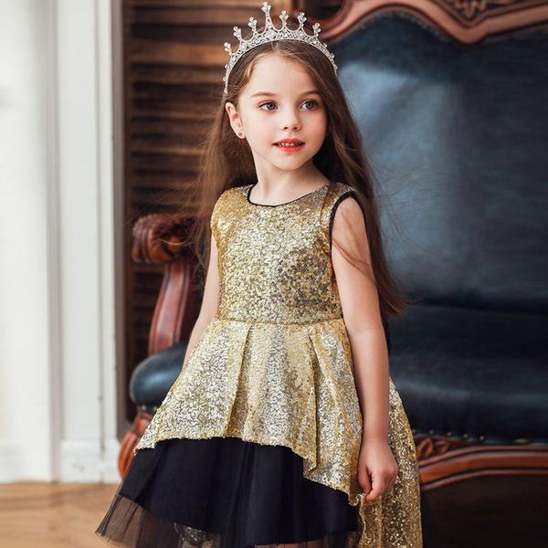

girl's dresses princess dress stage catwalk performance sequined sleeveless big bow tail elegant ceremony, Red;yellow