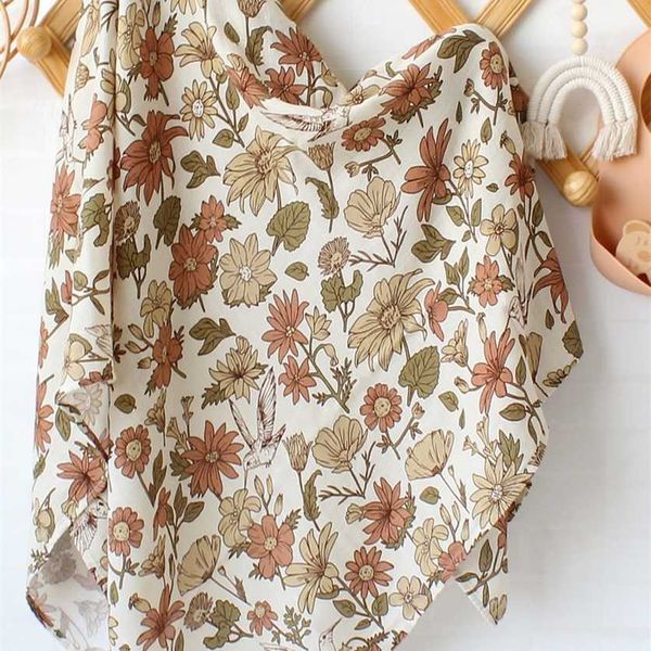 

70% bamboo+30% cotton muslin swaddles baby blankets born bedding feeding cover flower diaper 220209