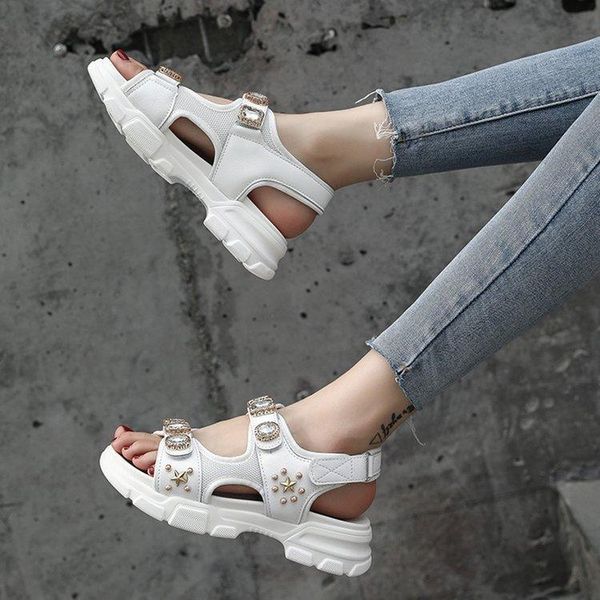 

magic thick bottom sponge cake shoes leisure time tide sandals woman 2021 summer shoe non-slip beach shoes, Black