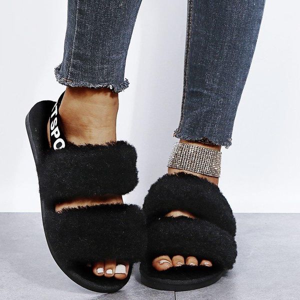 

sandals women spring plush slippers flat bottom antiskid indoor all-around comfortable outdoor leisure zapatos de mujer, Black