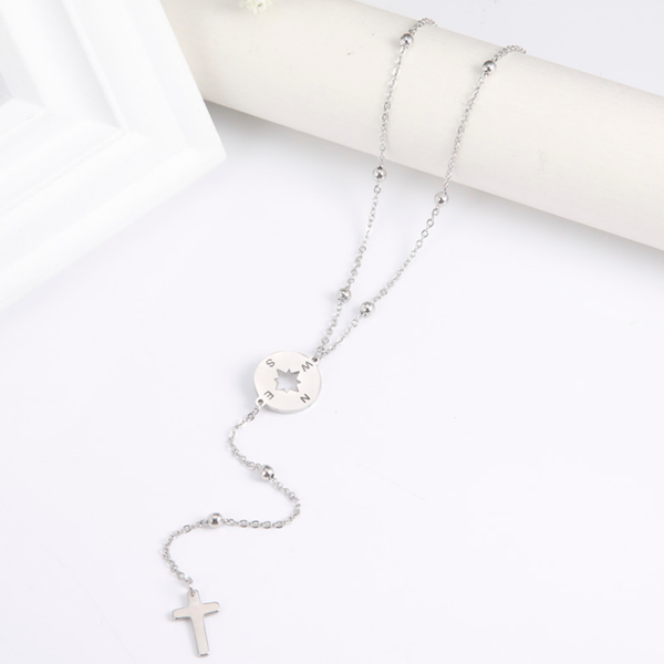 

pendant necklaces cazador compass cross jesus simple stainless steel jewelry women party wedding birthday gifts 2021, Silver
