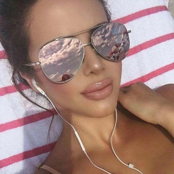 

pink mirror pilot sunglasses women metal frame brand designer womens fashion stylish ladies shades feminine glasses, White;black