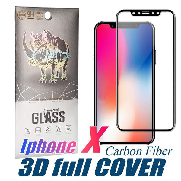 Glass curvo completo per iPhone 11 Pro XS Max 7 Protector Film Fibra di carbonio Schermo del bordo morbido Temped con scatola