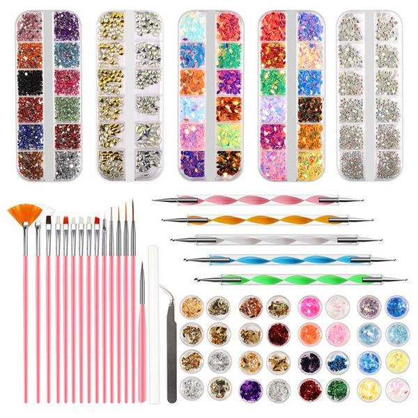 

nail art kits tools set manicure varnish starry sky foil sticker glitter flake drill tool pen
