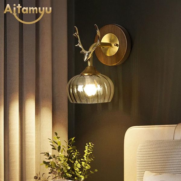 

wall lamp antler shaped golden metal light with glass lampshade modern staircase deer bedside lights home lighting