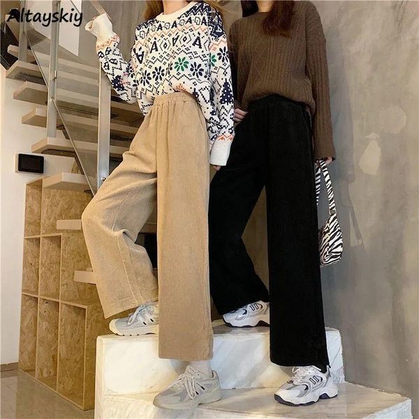 

women's pants & capris women ankle length straight slim corduroy retro trousers baggy elastic waist student versatile wide leg casual s, Black;white