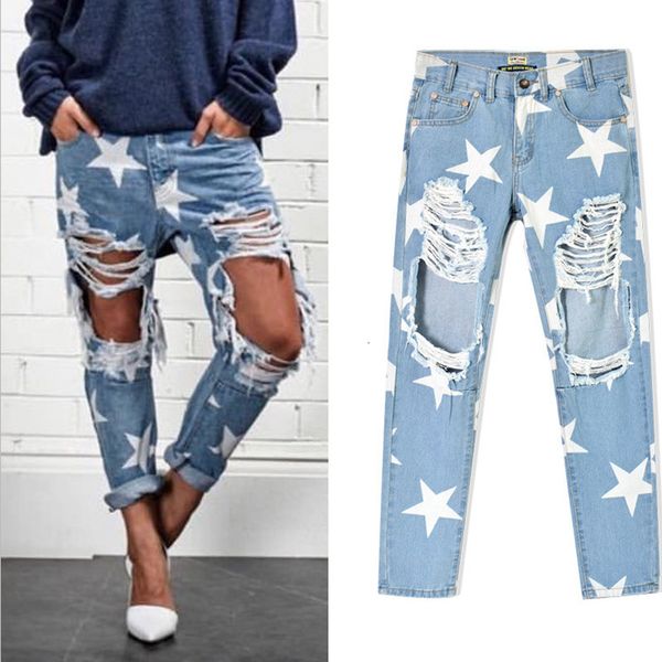

cwlsp women vintage boyfriend holes ripped jeans mid waist denim trousers female denim lady pants grote maten dames ql2236 y19042901, Blue
