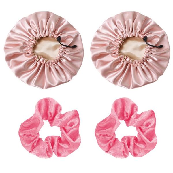 

shower caps 2pcs ly women's satin solid sleeping hat night sleep cap hair care bonnet nightcap for women men de nuit