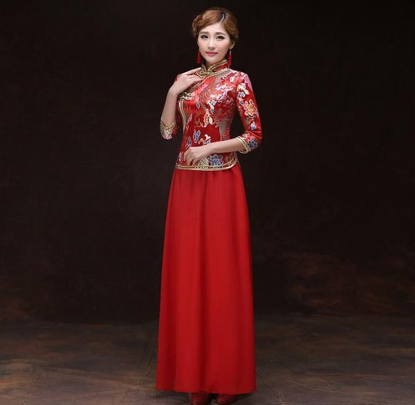 

shanghai story robe chinoise traditional femme chinese wedding dress long qipao national cheongsam chinese style dress, Red