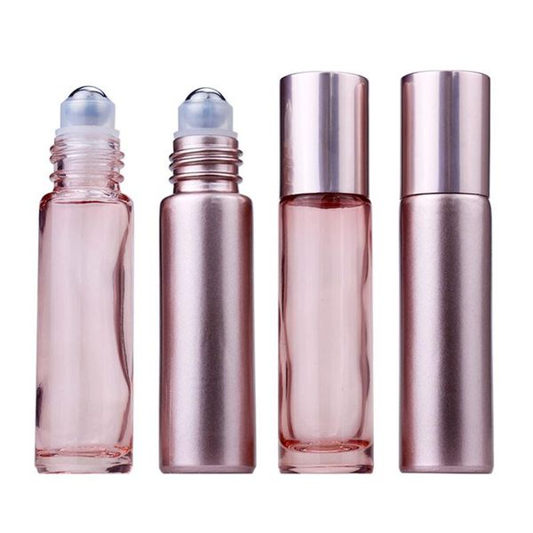 

storage bottles & jars 1pcs 10ml pink color thick glass roll on essential oil empty perfume bottle roller ball for travel