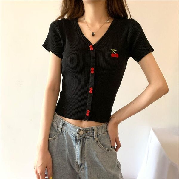 

women's t-shirt 2021 summer v-neck slim tight fashion bottoming shirt sweater short sleeve women cardigan outside top, White