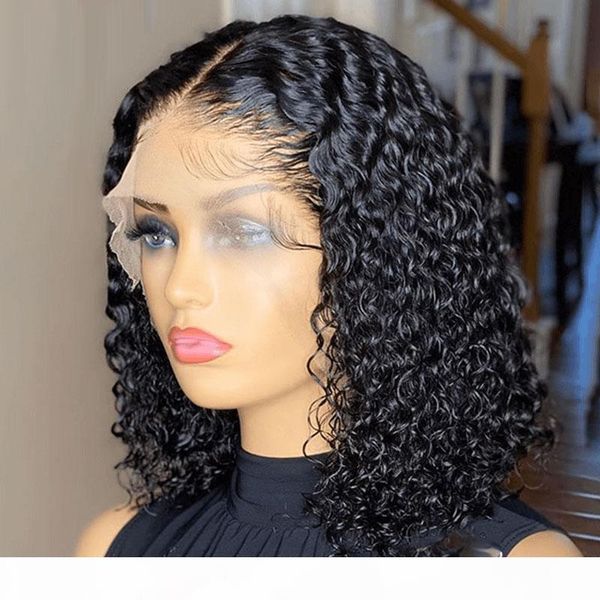

13x4 short bob lace front wigs curly human hair wig pre plucked lace front human hair wigs for women 150% pixie cut wig remy, Black;brown