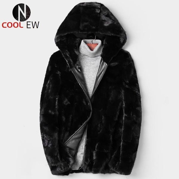 

men's leather & faux mens winter luxury real coat business casual outwear hip hop furry overcoat hoody jacket man 4xl, Black