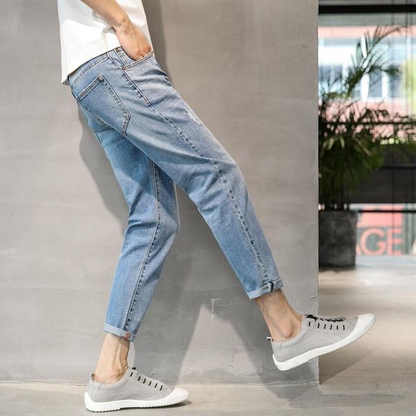 

men's jeans 2021 spring autumn men fashion slim fit denim pants male straight stretch trousers streetwear ankle-length w528, Blue