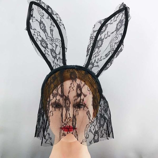 

fashion women girl lace ears veil headband hairbands black eye mask hen party headwear cosplay favors