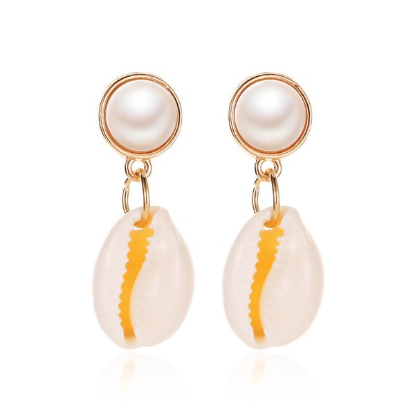 

yamog national shell round pearl charm earrings ethnic style beach alloy stud earring for women vacation party ear drop ornaments accessorie, Golden