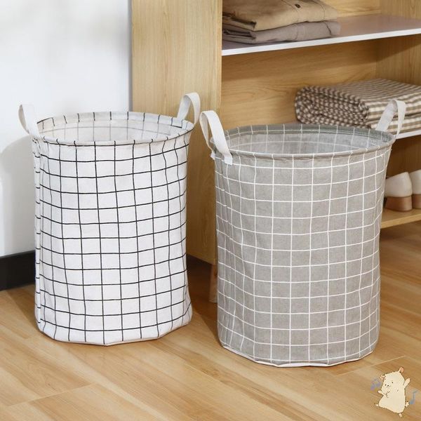 

storage baskets 45*35cm cylinder dirty clothes basket fabric toy waterproof lattice bucket with handle