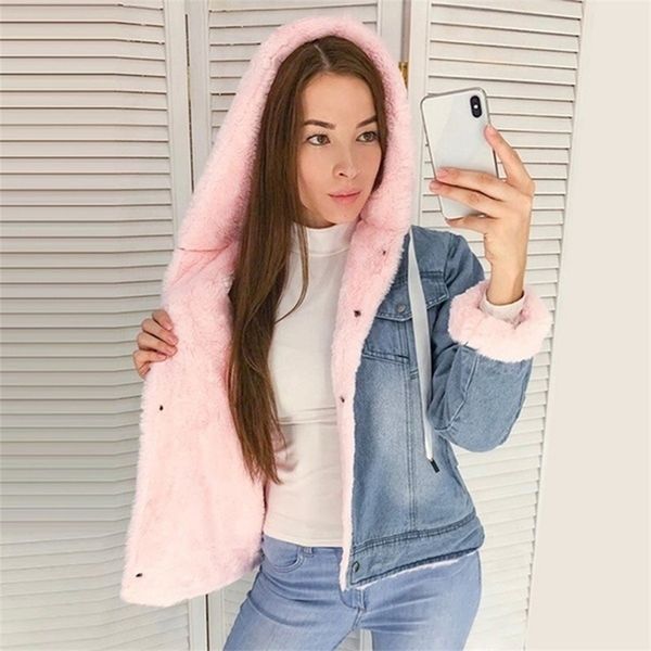 

new warm winter jacket women autumn hooded coat female jeans denim jackets basic ladies women's bomber jacket 201019, Black;brown