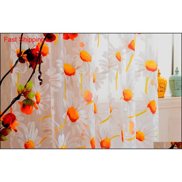 

new white orange 1*2.5m sunflower voile window panel sheer tulle drapes decorative curtains for living roo jllnqv lottery2010