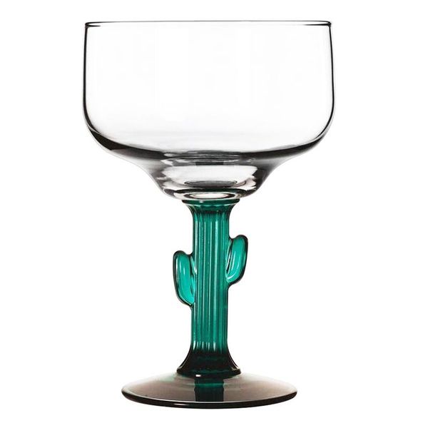 

mexican glass cocktail glass margarita saguaro cactus green rim hand blown