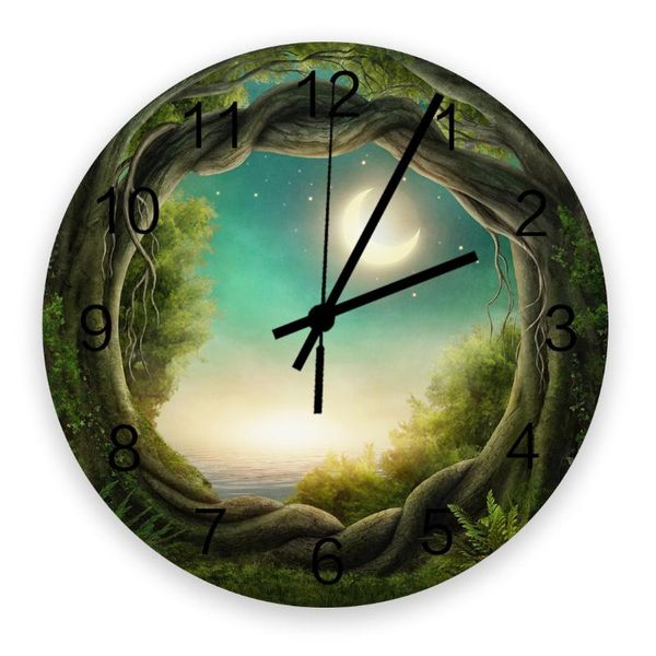 

wall clocks jungle arbor woods moon green 30cm wooden clock modern design for home living room office kitchen decor hanging