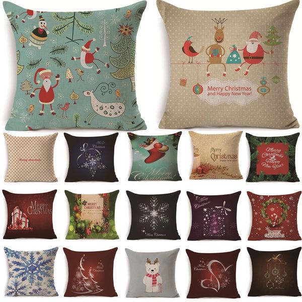 

christmas santa claus pattern cotton linen throw pillow cushion cover car home sofa decorative pillowcase 40488