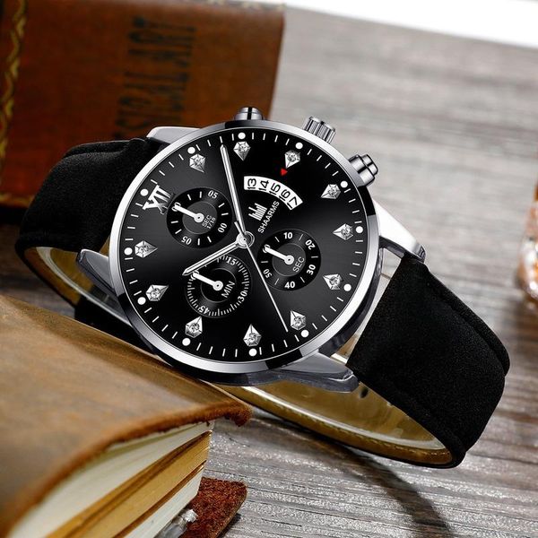 

wristwatches fashion mens watches classic diamond ultra thin calendar quartz wrist business sport chronograph man clock, Slivery;brown
