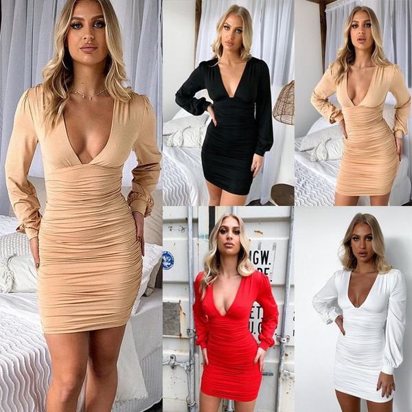 

casual dresses women spring autumn red pencil deep v neck long sleeve slim hips mini y2k dress for woman vestido de mujer robe femme, Black;gray