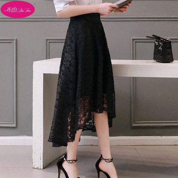 

skirts a- line skirt women's summer black lace irregular large size woman faldas jupe