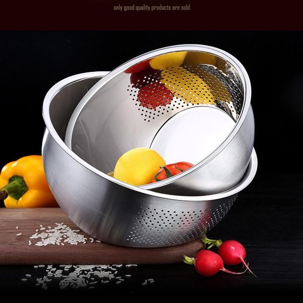 

storage baskets 304 drain basket stainless steel rice sieve thickened round vegetable basin kitchen household cleaning