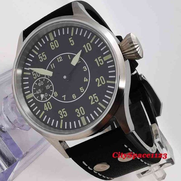 

mechanical corgeut men 43 mm watches born case sapphire 6497 hand winding moving lighting gentlemen, Slivery;brown