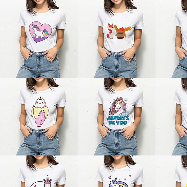

new arrivals t shirt female unicorn t shirt women aesthetic animal ropa mujer fashion womens shirt versatile oversize tshirt, White