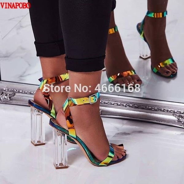 

sandals vinapobo 2021 summer transparent round clear high heels shoes women peep toe party female ladies woman sandalias, Black