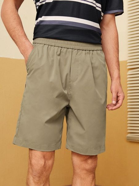 

men slant pockets elastic waist shorts k8xc#, Black