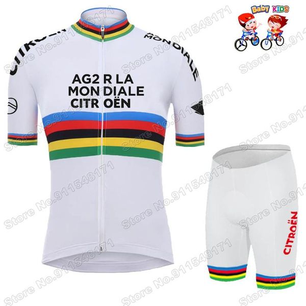 

racing sets kids ag2r 2021 white cycling jersey set boys girls clothing children road bike suit mtb, Black;blue